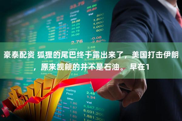 豪泰配资 狐狸的尾巴终于露出来了，美国打击伊朗，原来觊觎的并不是石油。 早在1